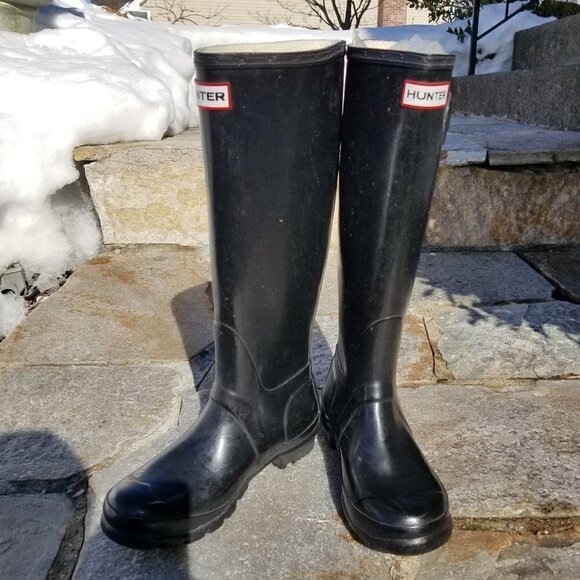 Hunter Extended Calf Tall Gloss Rain Boots Size 6 - Picture 1 of 13